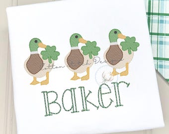 St. Patrick's Day Mallard Duck Shamrock Trio Sketch Machine Embroidery Design Digital Download