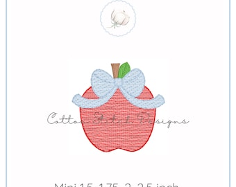 Mini Apple with Bow Sketch Stitch Machine Embroidery Design Digital Download
