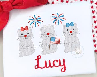 Patriotic Kitten Trio Sketch Stitch Embroidery Design