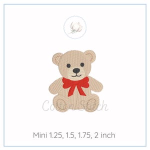 Mini Teddy Bear with Bow Fill Stitch Machine Embroidery Design, Satin Fill Stitch Embroidery Design