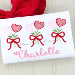 Valentine Heart Flower Trio Sketch Stitch Machine Embroidery Design Digital Download