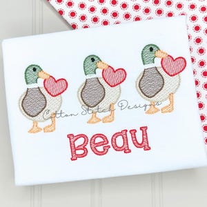 Valentine Mallard Duck Heart Trio Sketch Machine Embroidery Design Digital Download