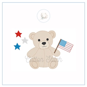 Patriotic Teddy Bear Embroidery Design, Bear with Flag Quick Stitch Sketch Fill Design, Patriotic Embroidery Design