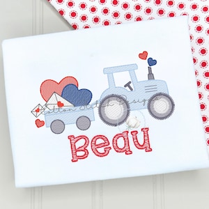 Valentine Hearts and Letters Farm Tractor Sketch Stitch Machine Embroidery Design Digital Download