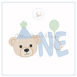 Diseño de bordado con boceto de osito de peluche para cumpleaños