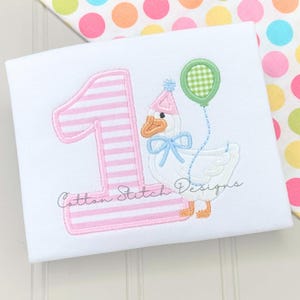 Birthday Goose First Birthday Satin Applique Machine Embroidery Design Digital Download
