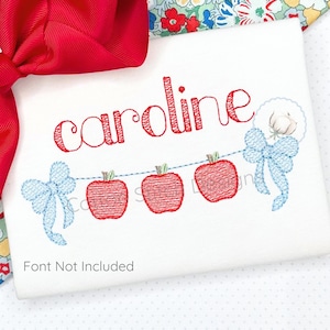 Apple Bow Swag Sketch Embroidery Design, Apple Quick Stitch Sketch Fill Design, Back to School Embroidery Design