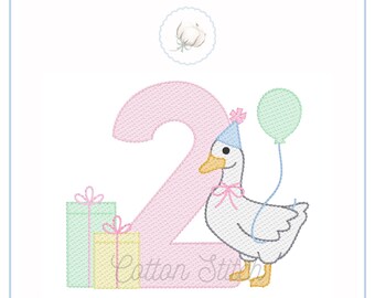 Goose Number Two Birthday Sketch Embroidery Design