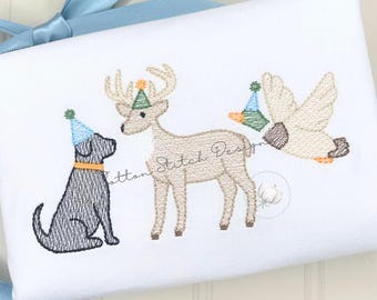 Födelsedag Jakt Trio Skiss Stitch Maskinbroderi Design Digital Nedladdning