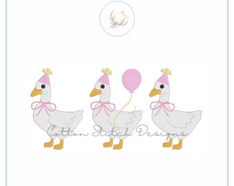 Birthday Goose Trio Fill Stitch Machine Embroidery Design