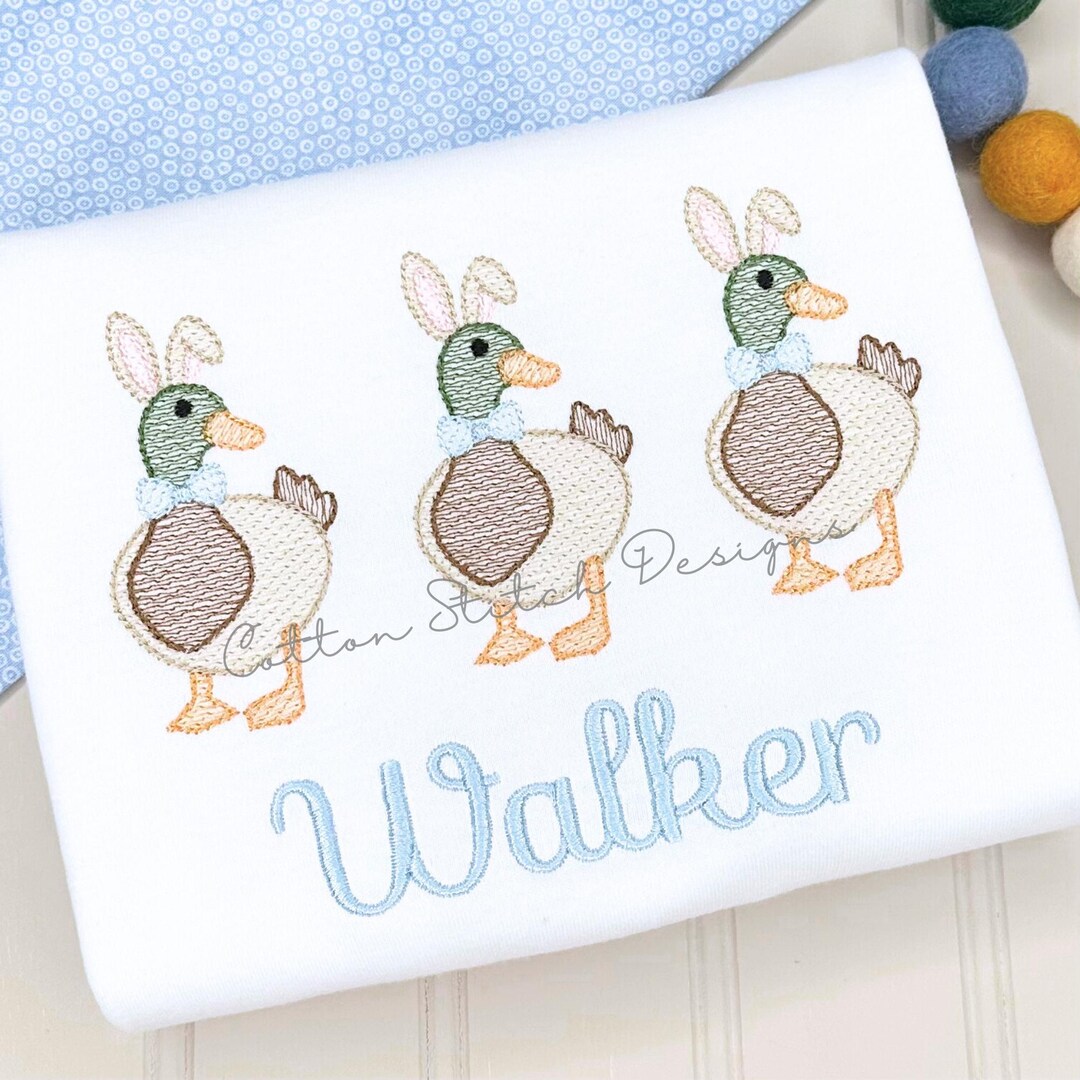 Mallard Duck With Bunny Ears Sketch Stitch Machine Embroidery Design ...