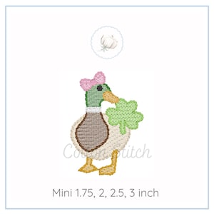 Mini Mallard Shamrock Bow Sketch Stitch Machine Embroidery Design, Light Quick Stitch Mallard Duck Embroidery Design