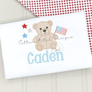 Patriotic Teddy Bear with Flag Embroidery Design (Digital Download)