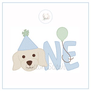 Puppy Birthday One Sketch Embroidery Design: First Birthday (Digital Download)