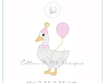 Mini Birthday Goose Balloon Sketch Machine Embroidery Design Digital Download