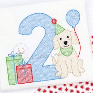 Puppy Birthday Number Two Sketch Stitch Embroidery Design (Digital Download)