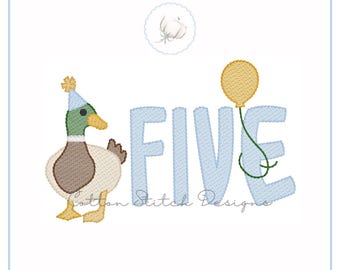 Lucky Duck femårsdagsskissbroderidesign (digital nedladdning)