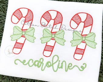 Candy Cane Bow Trio Sketch Stitch Machine Embroidery Design Digital Download