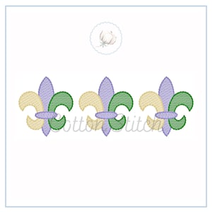 Fleur De Lis Trio Sketch Embroidery Design: Mardi Gras Light Fill (Digital Download)