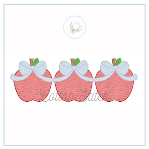 Apple Trio with Bows Sketch Stitch Machine Embroidery Design, Light Fill Quick Stitch Embroidery Design