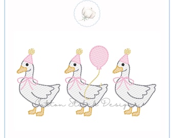 Goose Birthday Trio Sketch Embroidery Design