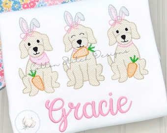 Easter Puppy Trio Sketch Stitch Machine Embroidery Design Digital Download