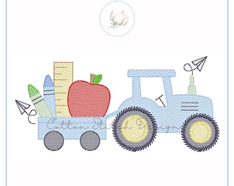 Skoltraktor Skissstygn Maskinbroderidesign Digital nedladdning