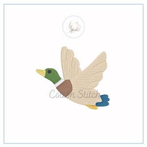 Mini Mallard Duck Fill Stitch Machine Embroidery Design, Flying Mallard Mini Fill Stitch Embroidery Design