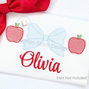 Apple Bow Embroidery Design, Apple Quick Stitch Sketch Fill Design, Back to School Embroidery Design