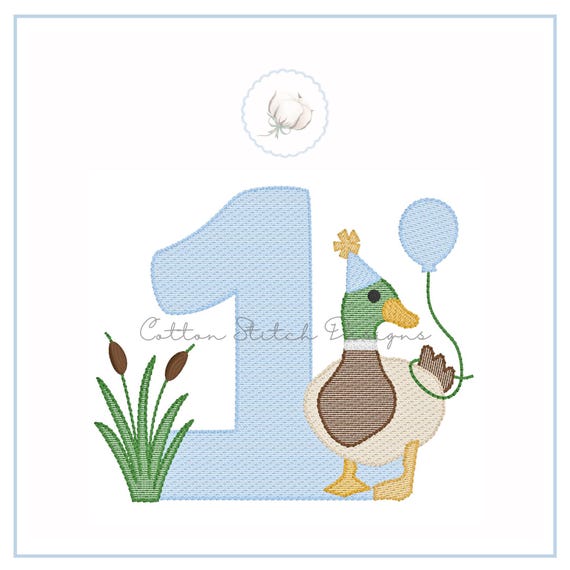 One Lucky Duck First Birthday Mallard Sketch Stitch Machine Embroidery Design Digital Download