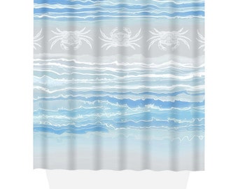 Beach Shower Curtains, Bath Mat, Bathroom, Design 292 ocean sea crab turquoise or blue by L.Dumas
