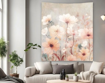 Floral Wall Tapestry, Wall Hanging, Flowers Tapestry, Design 328 Peach Orange light pink Home Decor art