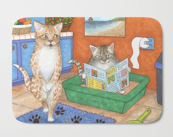 Bath Mat, Funny Bath Mat, Cat Bath Mat, Funny Bathroom decor, shower mat, Cat 538 or 567 art painting by L.Dumas