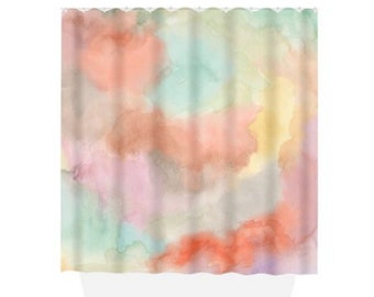 Shower Curtains, Abstract Shower Curtain, Bath Mat, Bathroom, Abstract 34 orange green pink yellow art by L.Dumas