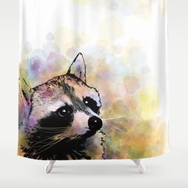 Raccoon Shower Curtain, Bath Mat, Bathroom, Raccoon 23 animal digital art by L.Dumas