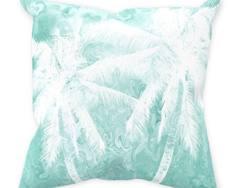 Throw Pillow, Cushion Case, Aqua pillow Cover, Indoor Outdoor Design 54 Turquoise white Palm Tree beach beachy artwork by L.Dumas
