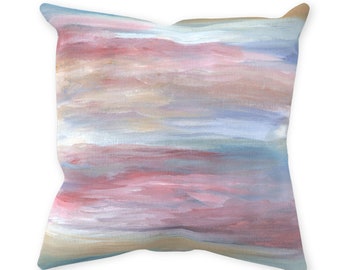 Throw Pillow, Cushion Case, Blue pink pillow Cover, Indoor Outdoor Abstract 16 blue Pink art artwork by L.Dumas