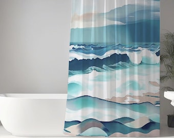 Shower Curtains, Curtain, Bath Mat, Bathroom, Beach Design 329 abstract ocean green blue beige by L.Dumas