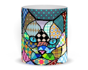 Coffee Mug, Cat Mug, Cat Art Multicolor Cat 691 Pattern Design 11oz or 15oz digital art by L.Dumas