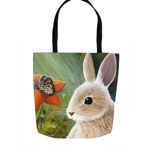 Tote Bag, Rabbit tote bag, Hare 55 Rabbit Butterfly All over print from art painting L.Dumas Artbylucie Totes