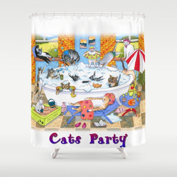 Charming And Funny Cat Shower Curtains Funny Shower Curtains Art Curtain Cat 601 Cats In Bath Bathroom Painting L