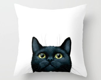 Throw Pillow Cushion Case black Cat 606 white from art painting L.Dumas