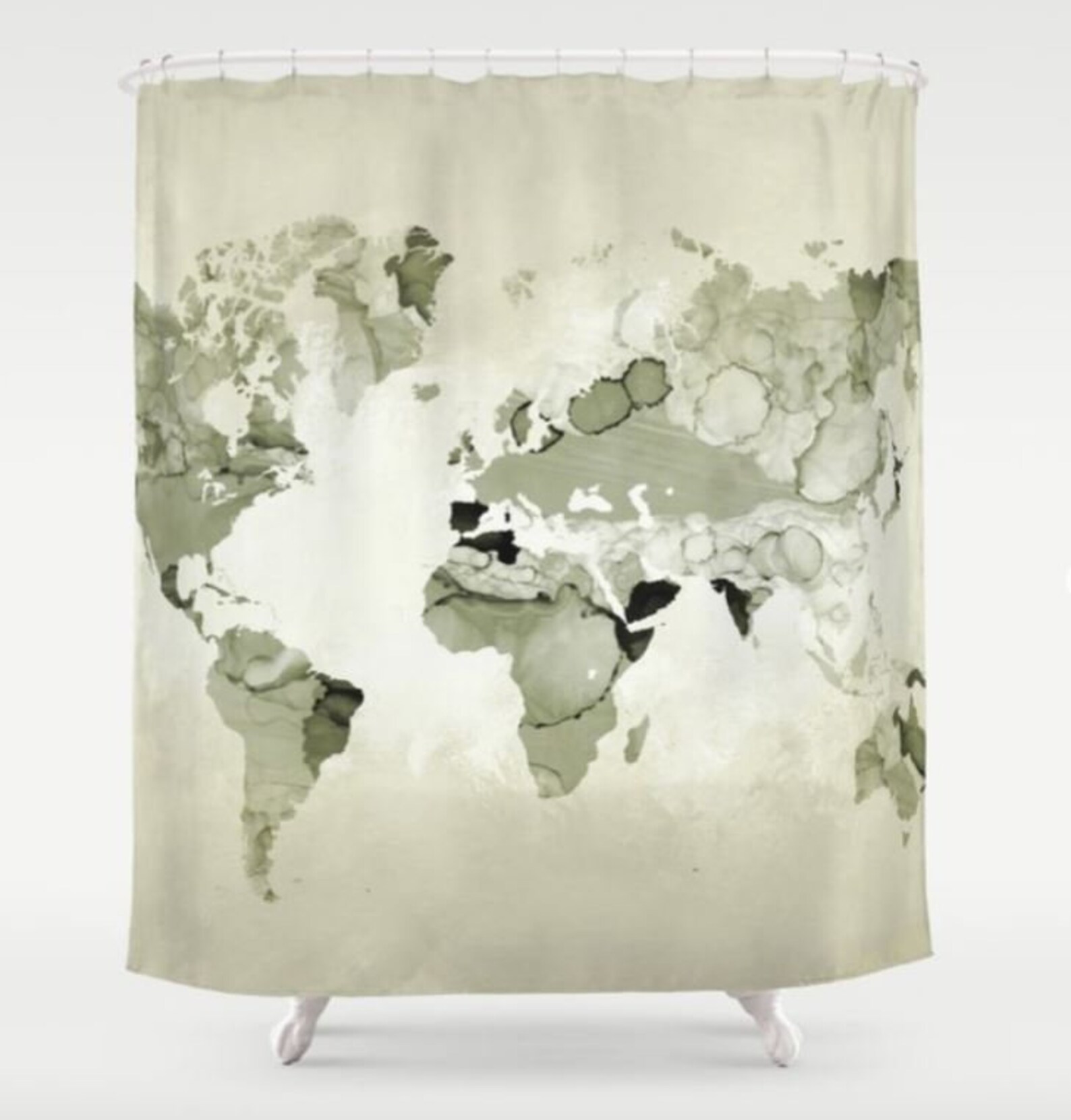 Shower Curtains World Map Shower Curtain Light Olive Green Etsy