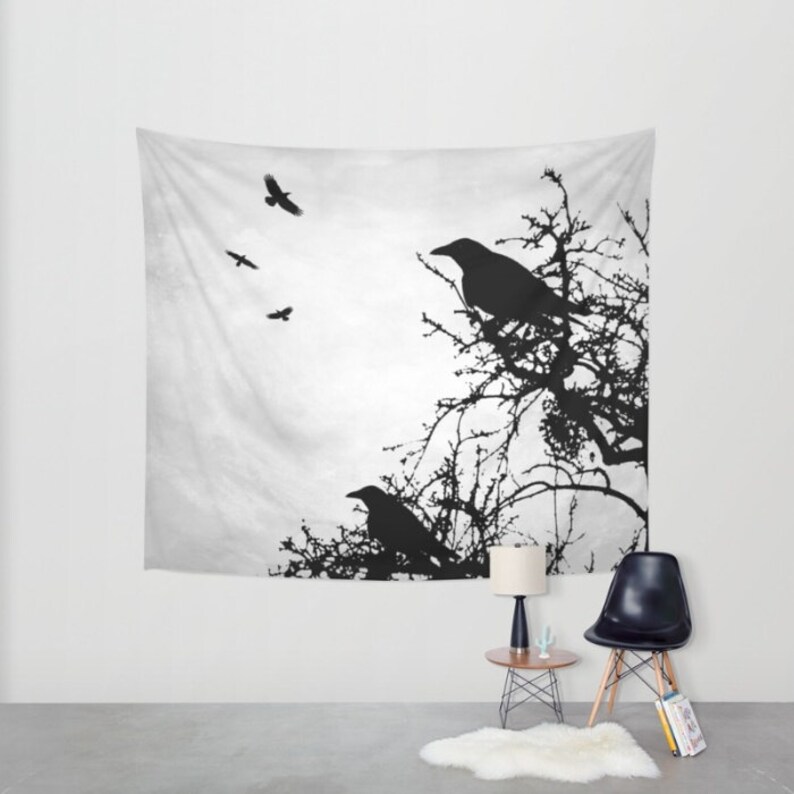 Wall Tapestry Wall Hanging Gray Tapestry Crow Tapestry Etsy
