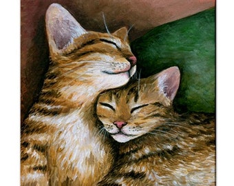 Ceramic Tile, 6x6 inches, Cat 603 kitten mother love art painting by Lucie Dumas