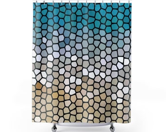 Shower Curtains, Curtain, Bath Mat, Bathroom, Mosaic Design 299 abstract turquoise beige beach beachy by L.Dumas