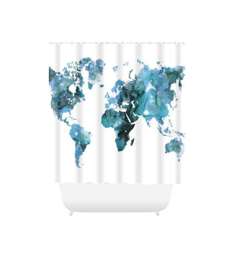 World Map Shower Curtain Bathroom Bath Design 121 World Map Etsy