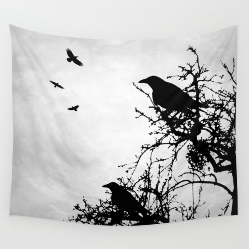 Wall Tapestry Wall Hanging Gray Tapestry Crow Tapestry Etsy