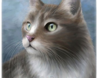 Ceramic Tile, 6x6 or 8x8 inches, Cat 682 Blue digital art painting by Lucie Dumas