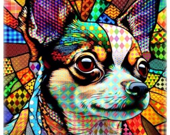 Ceramic Tile, 6x6 or 8x8 inches, Mosaic style Chihuahua Dog 171 multicolor print of digital artwork by Lucie Dumas